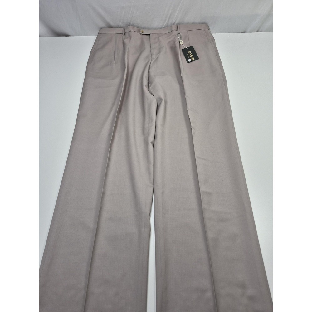 Zanieri Dress Pants Mens 46x36 Beige Wool Super 100s Pleated Unhemmed Italy NWT